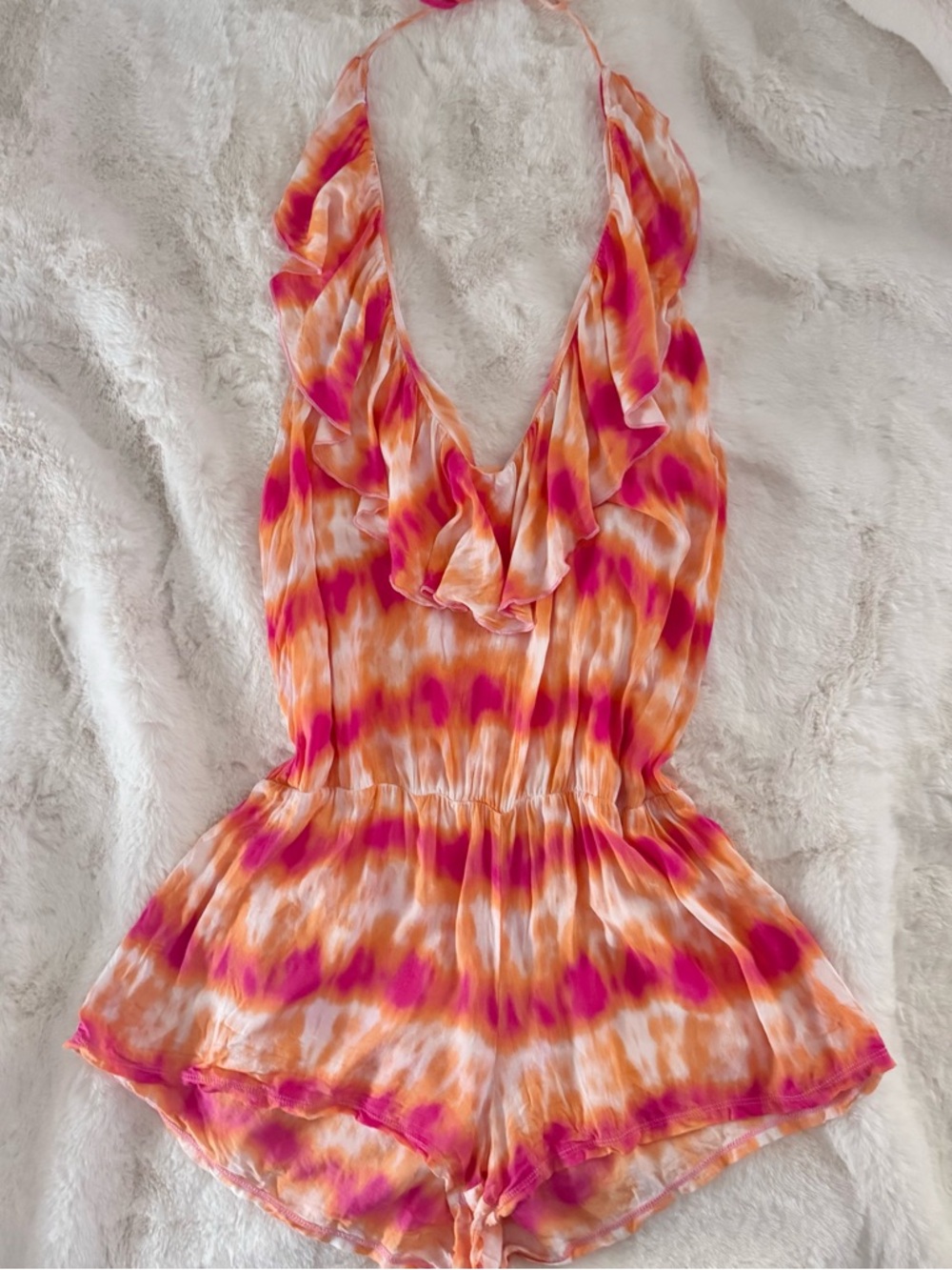 Victorias Secret Pink & Orange Tie Die Romper/Swim Cover Up